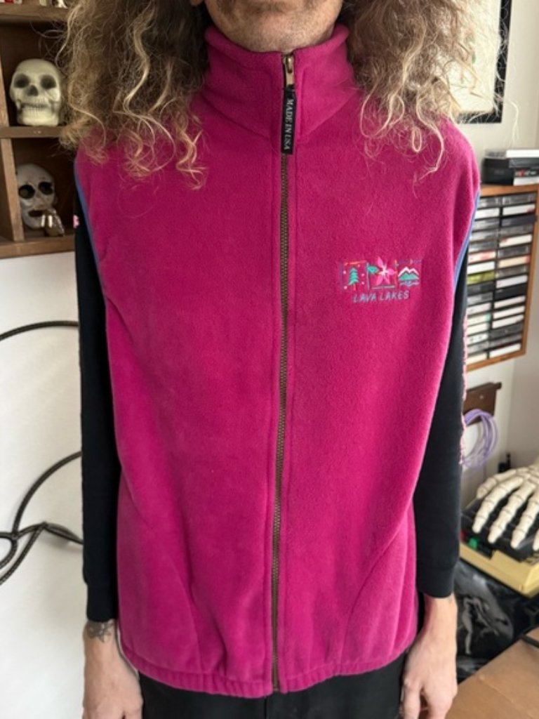 Vintage 80s 90s Pink Full Zip Up Fleece Vest Lava Lakes ~ Size Large